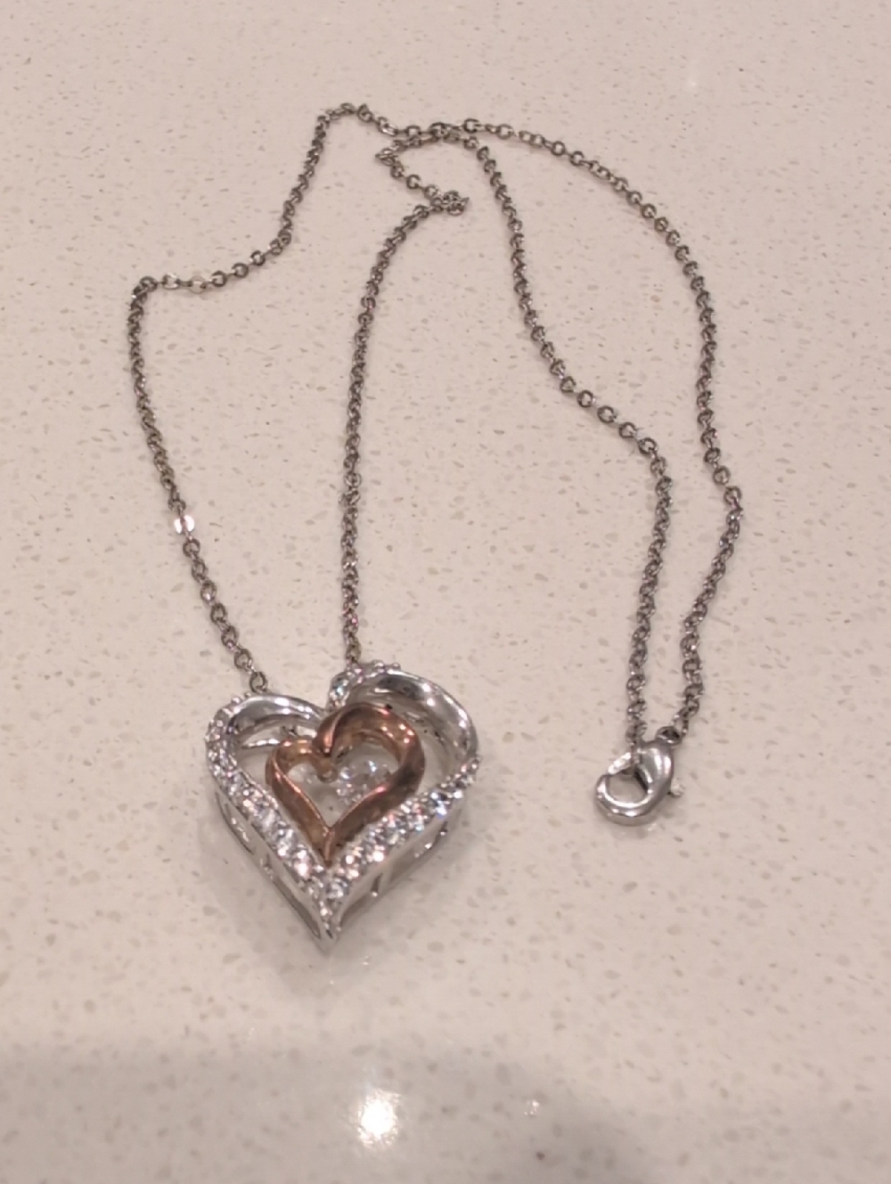 925 Sterling Silver Two-Tone Floating Heart 'Dancing Stone' Necklace